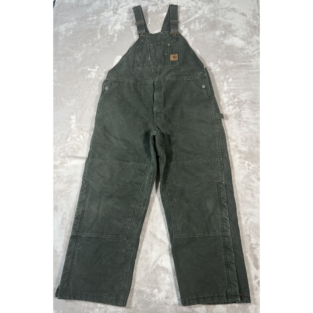 VTG Carhartt Canvas Bib Overalls Mens 42x30 Double Knee Duck Insulated R27 M0S